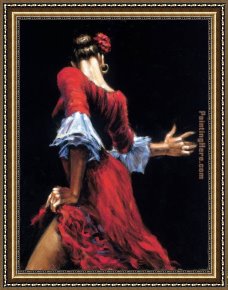 Flamenco Dancer with Fan Framed Paintings - Flamenco Dancer II by Flamenco Dancer