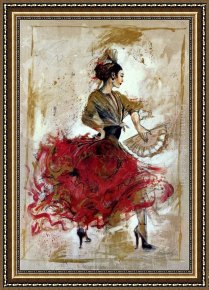 Flamenco Dancer with Fan Framed Paintings - Flamenco dancer with fan by Flamenco Dancer