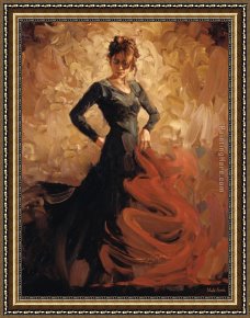 Flamenco Dancer with Fan Framed Paintings - Flamenco II by Flamenco Dancer