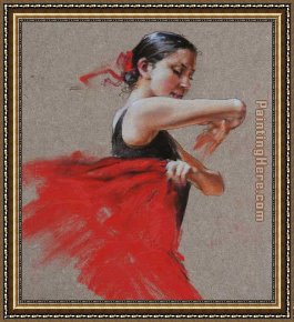 Flamenco Dancer with Fan Framed Paintings - Flamenco in Red by Flamenco Dancer
