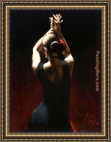 Flamenco Dancer with Fan Framed Paintings - flamencodancerinblack by Flamenco Dancer