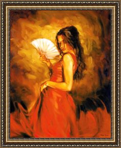 Flamenco Dancer with Fan Framed Paintings - lady of spain by Flamenco Dancer