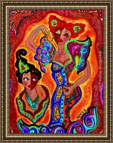 Sexy Flamenca Guitar Flamenco Dancer David Silvah Framed Paintings - Les Flamencas by Flamenco Dancer