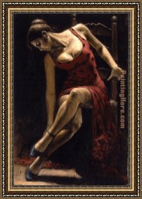 Flamenco Dancer with Fan Framed Paintings - lunares negros ii by Flamenco Dancer