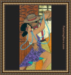 In The Rhythm of Tango Framed Paintings - Penny Feder Tango Night I by Flamenco Dancer