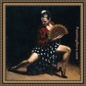 Flamenco Dancer with Fan Framed Paintings - sevillana by Flamenco Dancer
