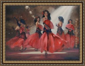 Flamenco Dancer with Fan Framed Paintings - Sieta Hermanas by Flamenco Dancer