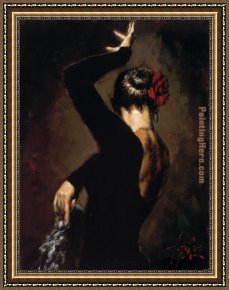 Flamenco Dancer with Fan Framed Paintings - Terciopelo negro II by Flamenco Dancer