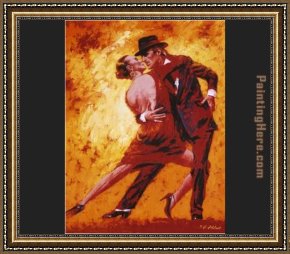 Flamenco Dancer with Fan Framed Paintings - Terence Gilbert Golden Tango by Flamenco Dancer
