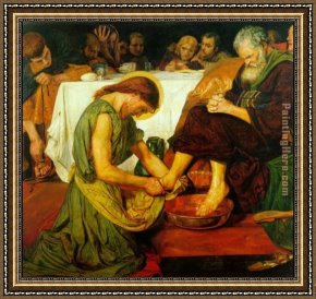 The Denying of Peter Framed Paintings - Jesus washing Peter's feet at the Last Supper by Ford Madox Brown