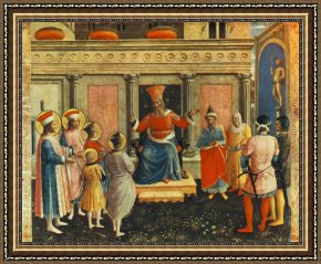 Saint Cosmas And Saint Damian Salvaged Framed Paintings - Saint Cosmas and Saint Damian before Lisius by Fra Angelico