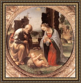 St Anthony of Padua with Christ Child Framed Paintings - The Adoration of the Christ Child by Fra Bartolommeo