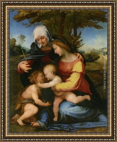 Saint Cosmas And Saint Damian Salvaged Framed Paintings - The Madonna and Child in a Landscape with Saint Elizabeth and the Infant Saint John the Baptist by Fra Bartolommeo
