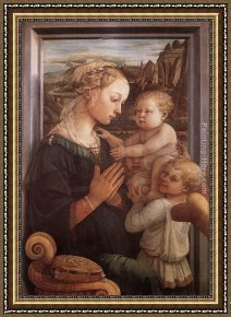 Madonna And Child with Saints And Angels Framed Paintings - Madonna with the Child and two Angels by Fra Filippo Lippi