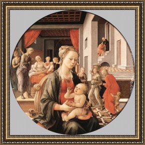 Virgin And Child Framed Paintings - Virgin with the Child and Scenes from the Life of St Anne by Fra Filippo Lippi