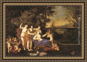 The Education of Cupid Framed Paintings - Venus Attended by Nymphs and Cupids by Francesco Albani