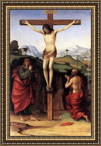 The Mystic Marriage of St. Catherine Framed Paintings - Crucifixion with Sts John and Jerome by Francesco Francia
