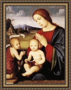 Madonna And Child with Sts Matthew And Nicholas Framed Paintings - Madonna and Child with the Infant St John the Baptist by Francesco Francia