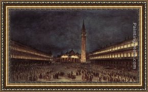 View of The Bacino Di San Marco Framed Paintings - Nighttime Procession in Piazza San Marco by Francesco Guardi