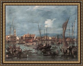 View of The Bacino Di San Marco Framed Paintings - The Molo and the Riva degli Schiavoni from the Bacino di San Marco by Francesco Guardi