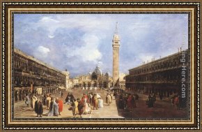 View of The Bacino Di San Marco Framed Paintings - The Piazza San Marco towards the Basilica by Francesco Guardi
