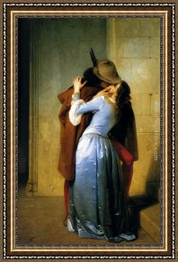 Farewell Kiss Framed Paintings - The Kiss by Francesco Hayez