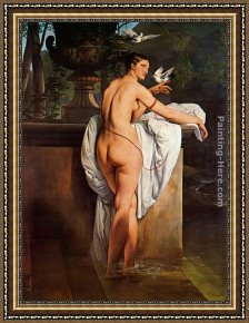 The Toilette of Venus Framed Paintings - Venus Playing with Two Doves (Portrait of the Ballerina Carlotta Chabert) by Francesco Hayez