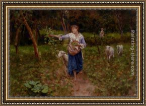 Paolo And Francesca Framed Paintings - A Shepherdess In A Pastoral Landscape by Francesco Paolo Michetti