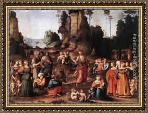 Saints Framed Paintings - The Preaching of Saint John the Baptist by Francesco Ubertini Bacchiacca II