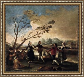 Bank Framed Paintings - Dance of the Majos at the Banks of Manzanares by Francisco de Goya