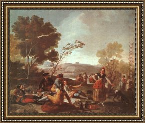 A Picnic Before The Woods Framed Paintings - Picnic on the Banks of the Manzanares by Francisco de Goya