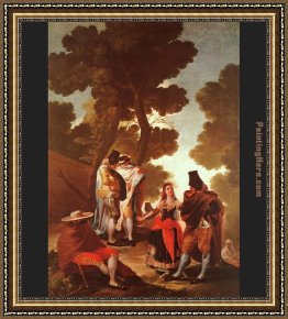 Francisco Framed Paintings - The Maja and the Masked Men by Francisco de Goya