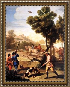 Francisco Framed Paintings - The Quail Shoot by Francisco de Goya