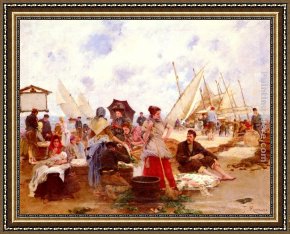 Miralles Framed Paintings - Bringing In The Catch by Francisco Miralles