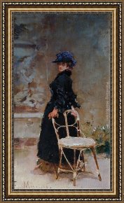 Miralles Framed Paintings - Lady in Interior by Francisco Miralles