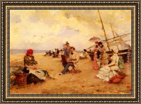 Miralles Framed Paintings - The Artist Sketching On A Beach by Francisco Miralles