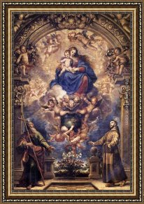 St Jerome Framed Paintings - Virgin and Child with Sts Philip and Francis by Francisco Rizi