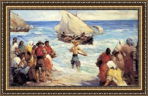 Rodriguez Framed Paintings - Bringing In The Catch by Francisco Rodriguez San Clement