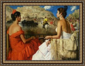 Rodriguez Framed Paintings - Presenciando una corrida de toros by Francisco Rodriguez San Clement