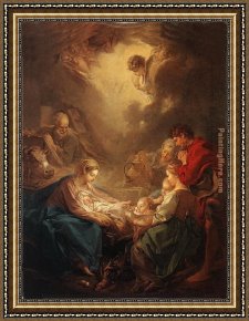 Shepherd Framed Paintings - Adoration of the Shepherds by Francois Boucher