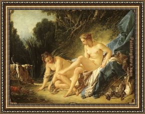 Diana And Acteon Framed Paintings - Diana Resting after her Bath by Francois Boucher