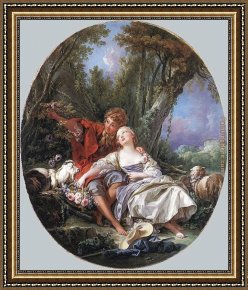 Shepherd Framed Paintings - Shepherd and Shepherdess Reposing by Francois Boucher