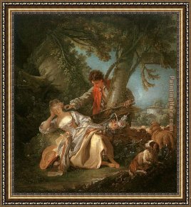Francois Framed Paintings - The Interrupted Sleep by Francois Boucher