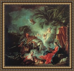 Flight Framed Paintings - The Rest on the Flight into Egypt by Francois Boucher