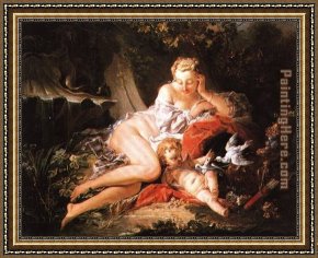 The Education of Cupid Framed Paintings - Venus and Cupid by Francois Boucher