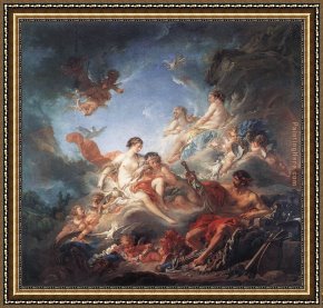 Venus in Front of The Mirror Framed Paintings - Vulcan Presenting Venus with Arms for Aeneas by Francois Boucher