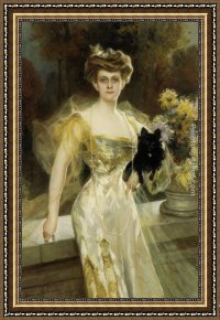 Portrait of Mrs Abney Framed Paintings - Portrait of Mrs Meunier by Francois Flameng