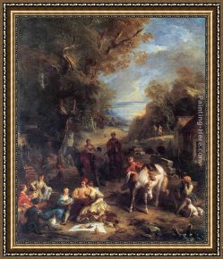 Lemoyne Framed Paintings - Hunting Picnic by Francois Lemoyne
