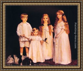 Cadogan Framed Paintings - Portrait of Fraunces, Beatrice, James and Synfye by Frank Cadogan Cowper