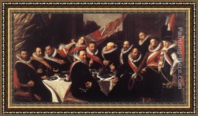 Frans Hals Framed Paintings - Banquet of the Officers of the St. George Civic Guard by Frans Hals